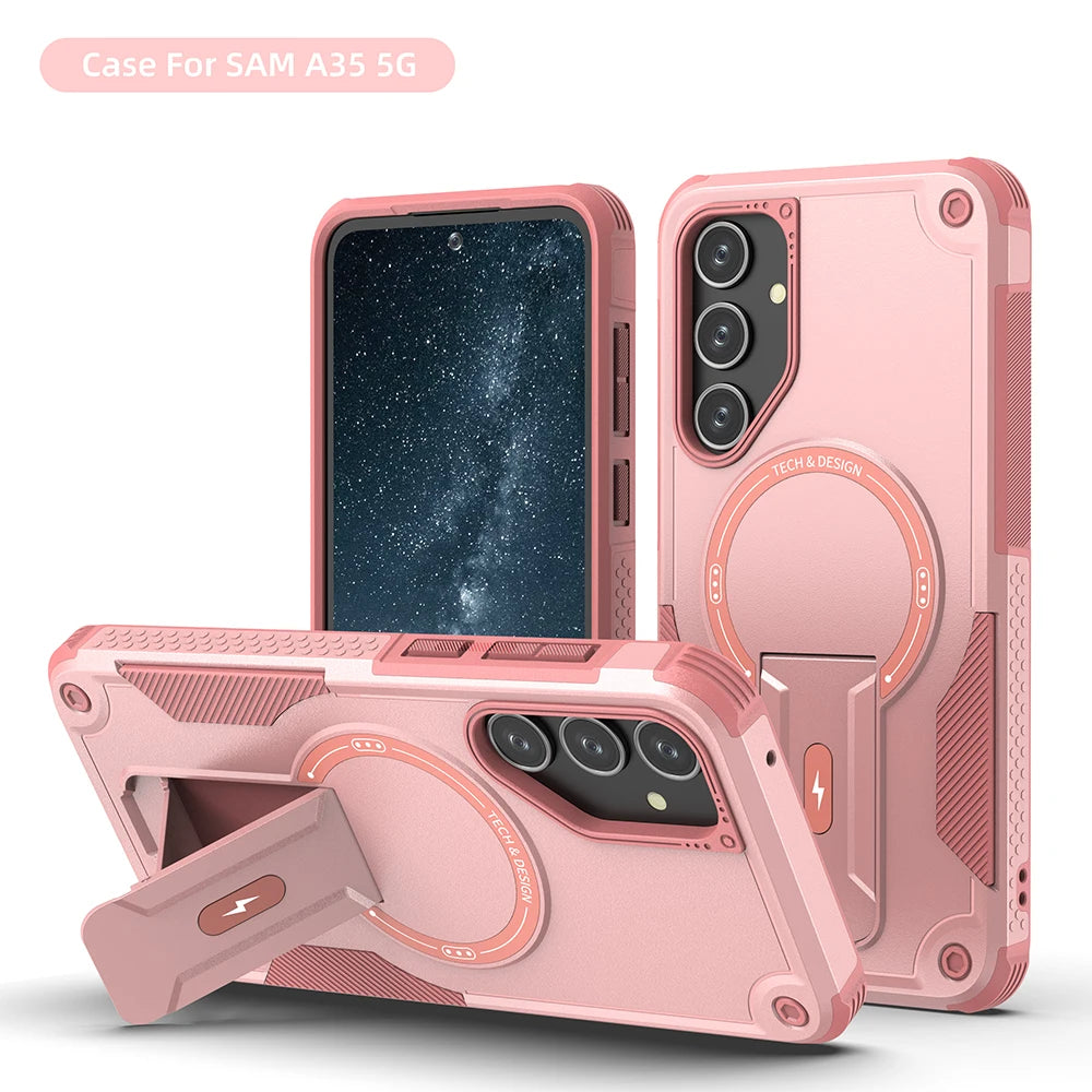 Funda Magnética para Teléfono con Soporte para Samsung Galaxy A55 A16 A35 A25 A05 A54 5G, Carga Inalámbrica, Protección Contra Impactos