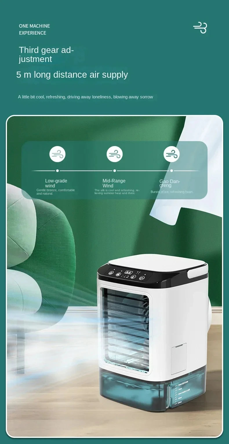Ventilador Portátil con Aire Acondicionado HOMEFISH, Ventilador de Escritorio con Doble Pulverización Ultrasónica, 3 Velocidades, Silencioso, Enfriador de Aire, Luz Nocturna, Ventilador Eléctrico
