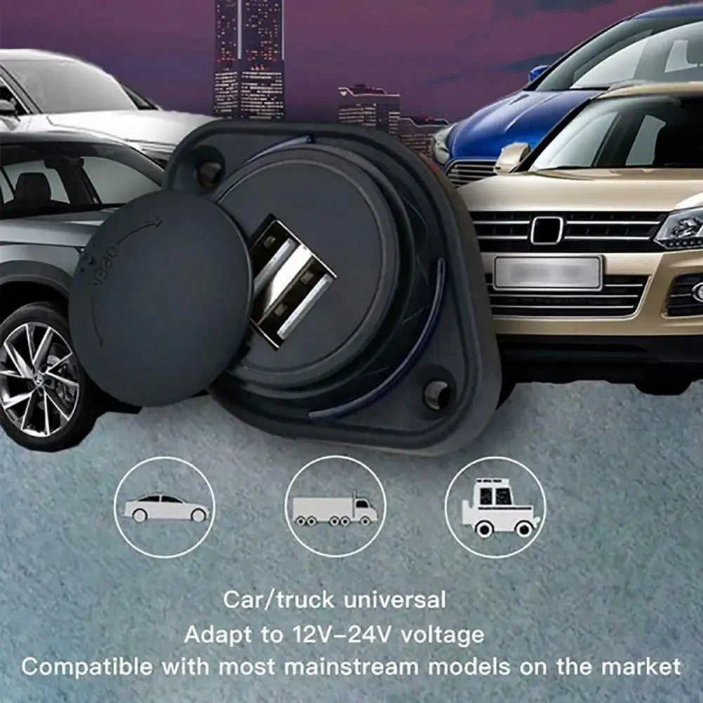 Cargador de coche modificado USB Dual 3.1A, 12-24V, tapa deslizante, coche, autobús, barco, puerto USB Dual, adaptador de toma de corriente
