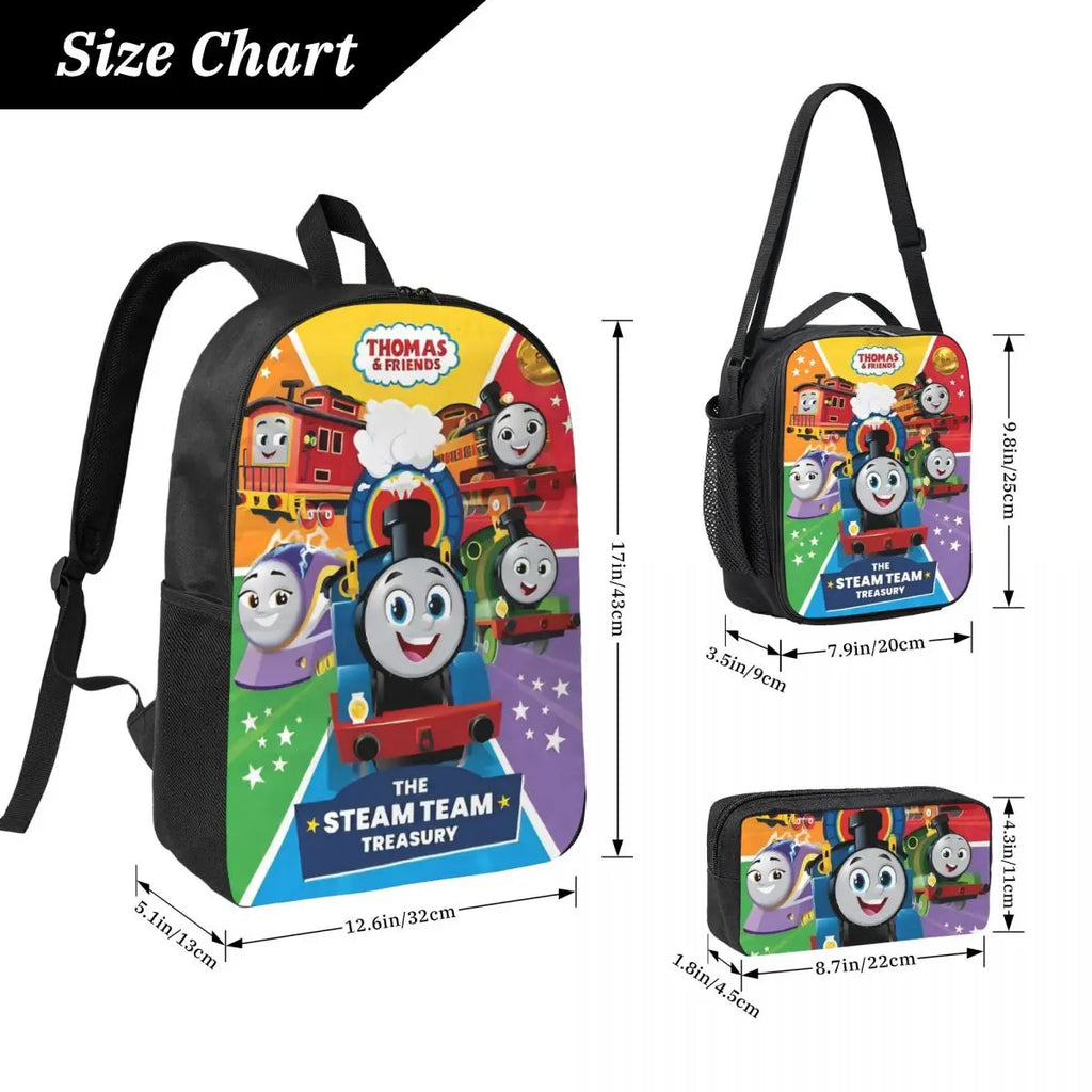 Mochila para niños t-thomas y amigos, fiambrera, bolsas para bolígrafos para niños y niñas, mochilas, mochila escolar de gran capacidad, conjunto de mochila