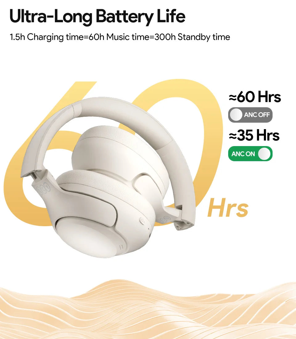 QCY-auriculares inalámbricos H3 ANC 43dB, cascos híbridos con cancelación activa de ruido, Bluetooth 5,4, Audio de alta resolución, 60H de tiempo de reproducción