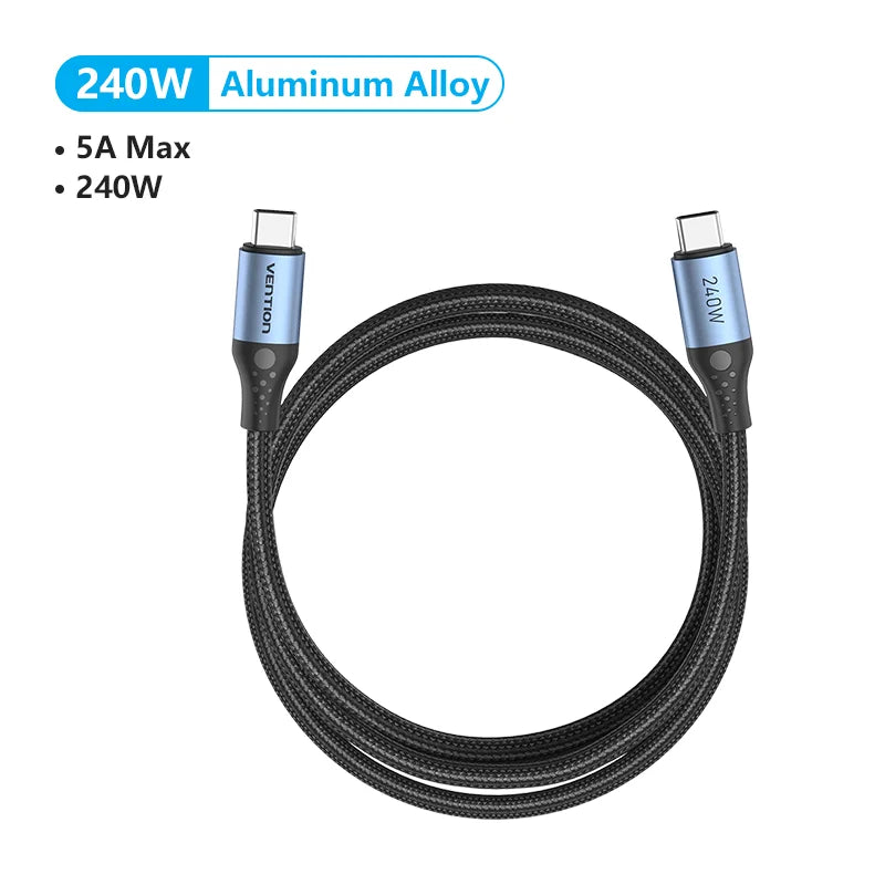 Cable Vention de 240W Tipo C a Tipo C PD3.1, Cable de Carga Rápida USB C a C para Transferencia de Datos, Compatible con MacBook, iPhone 17, 16, 15, Samsung S24, S25, Xiaomi 17