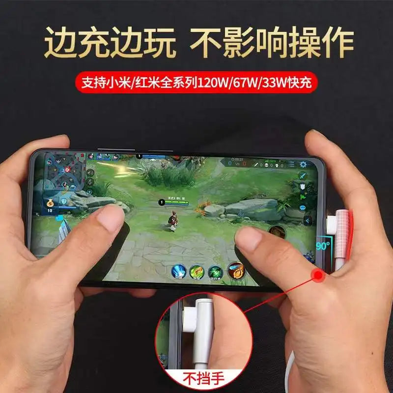 120W 90W 67W 55W 33W Original Xiaomi 6A Usb tipo C Cable de carga rápida codo de 90 grados para Poco X5 X6 Redmi Note 9 11 12 13 Pro +