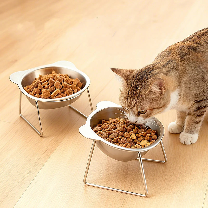 Cuencos para gatos elevados estables elevados 15 °   Cuencos para perros con protección para el cuello, cuenco de comida para gatos de acero inoxidable 304 resistente a roturas para cachorros y gatos