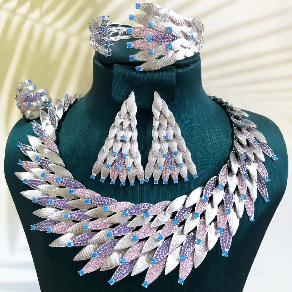 GODKI Nuevo Conjunto de Joyería Africana de Lujo con Hojas de Arce, 4 Piezas, para Mujer, Boda, Fiesta, Circonita Cúbica, Joyería Nupcial India