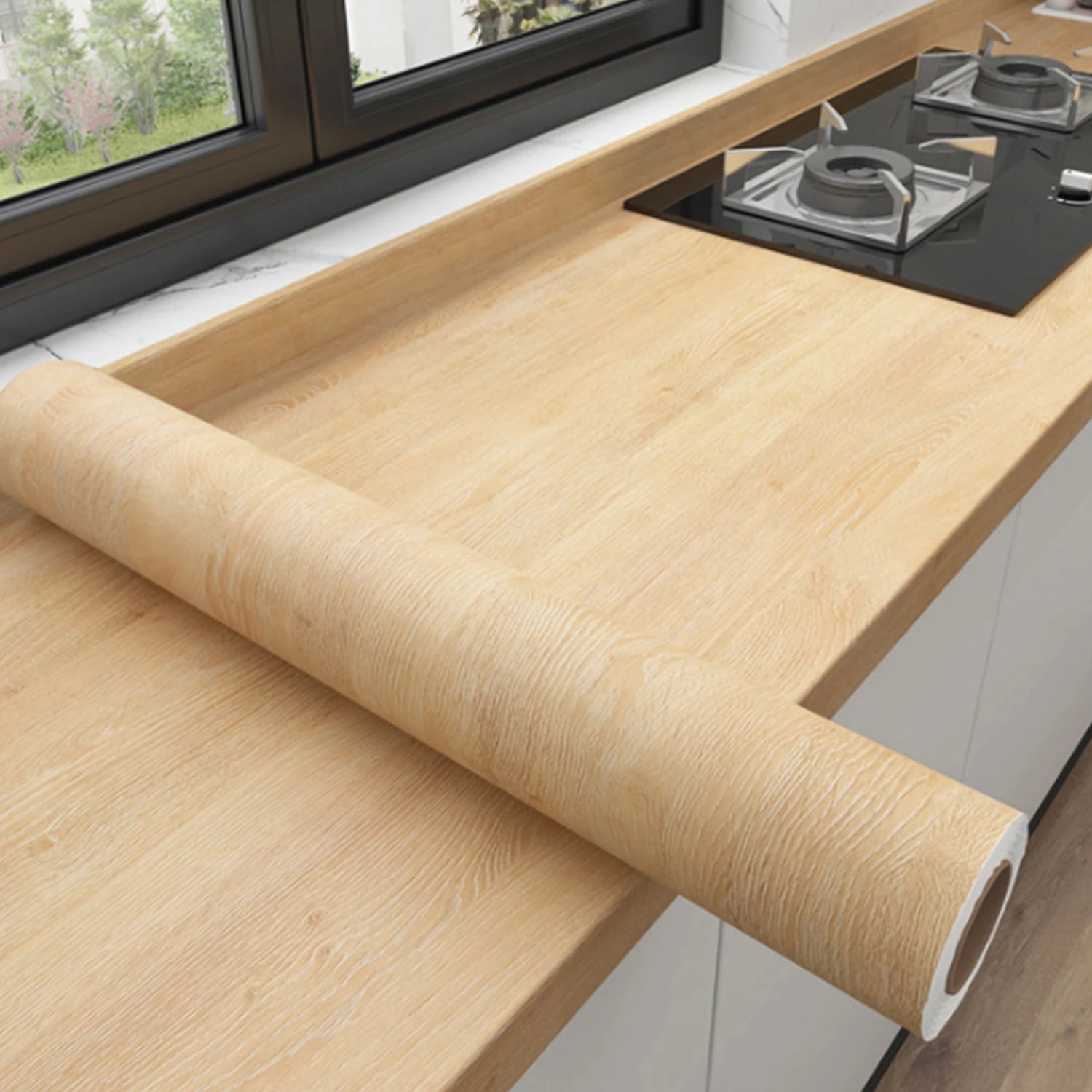Rollo de papel tapiz adhesivo con 5 metros, pegatina impermeable de grano de madera, armario, puerta de escritorio, pegatinas de renovación de muebles
