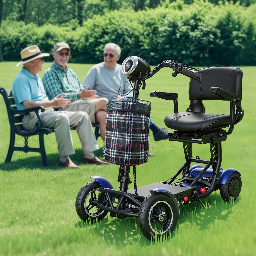SUNNIGO Scooter Eléctrico Todoterreno de 4 Ruedas, Motor Dual de 500W, Batería de Litio de 36V 18Ah, Ligero, Plegable, Asiento Ajustable, Neumáticos Antideslizantes, Sistema de Frenos Seguro, Cómodo, Largo Alcance de 50km