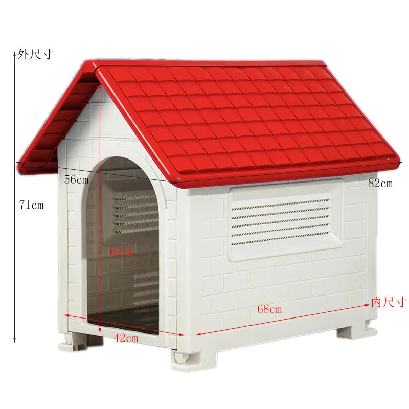 Casa para perros interior y exterior: cubierta extraíble a prueba de lluvia, perrera de plástico para perros medianos/grandes, refugio impermeable y resistente al viento