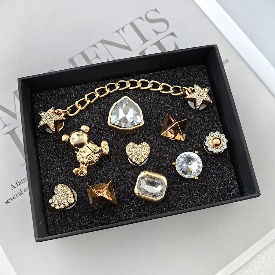 20 piezas de diamantes de imitación ostentosos, dijes desmontables, cadena de Metal, decoraciones para zapatos, adecuadas para Crocs Clog Bogg Bag, regalo de fiesta, Idea para niña
