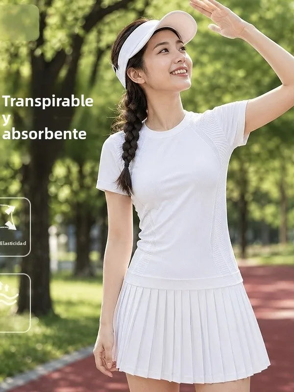 Conjunto de Falda de Tenis y Golf de Malla Transpirable sin Costuras, Ropa Deportiva de Secado Rápido para Exteriores, Primav...