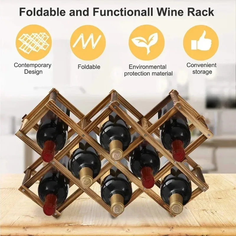 Estante de Madera Plegable para Almacenamiento de Vino, para 3-10 Botellas, Fácil de Montar, Apilable, para Organización del Hogar, Bar, Cocina o Bodega