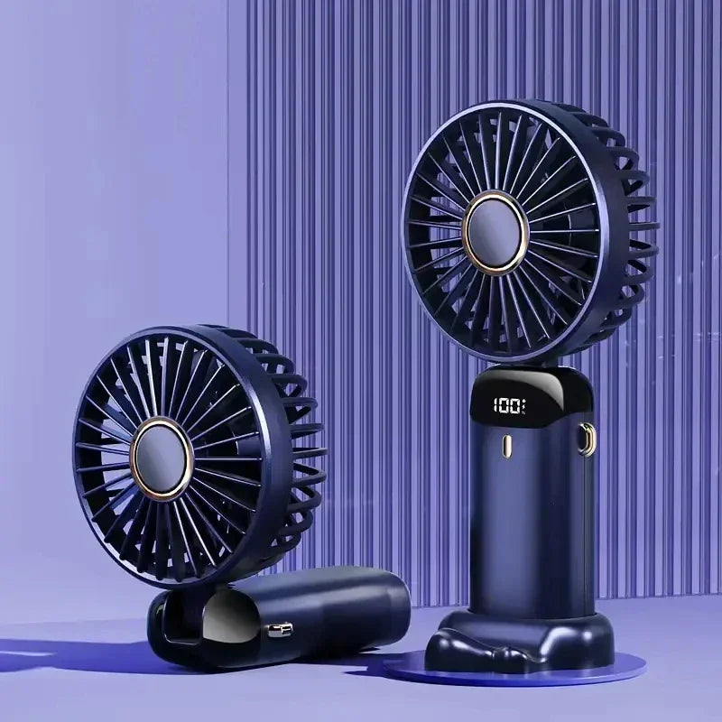 Ventilador recargable personal portátil de mano con pantalla digital LED 90 ° Ventilador recargable ajustable, mini aromaterapia de viento de 5 velocidades