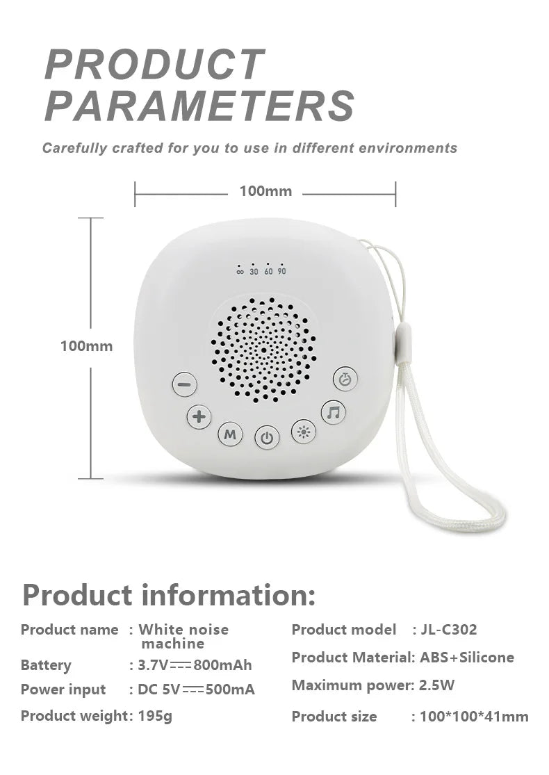 Máquina de Sonido Blanco 2 en 1, Portátil USB, para Dormir Bebés, con 20 Sonidos Relajantes, Luz Nocturna LED y Batería Recargable Integrada