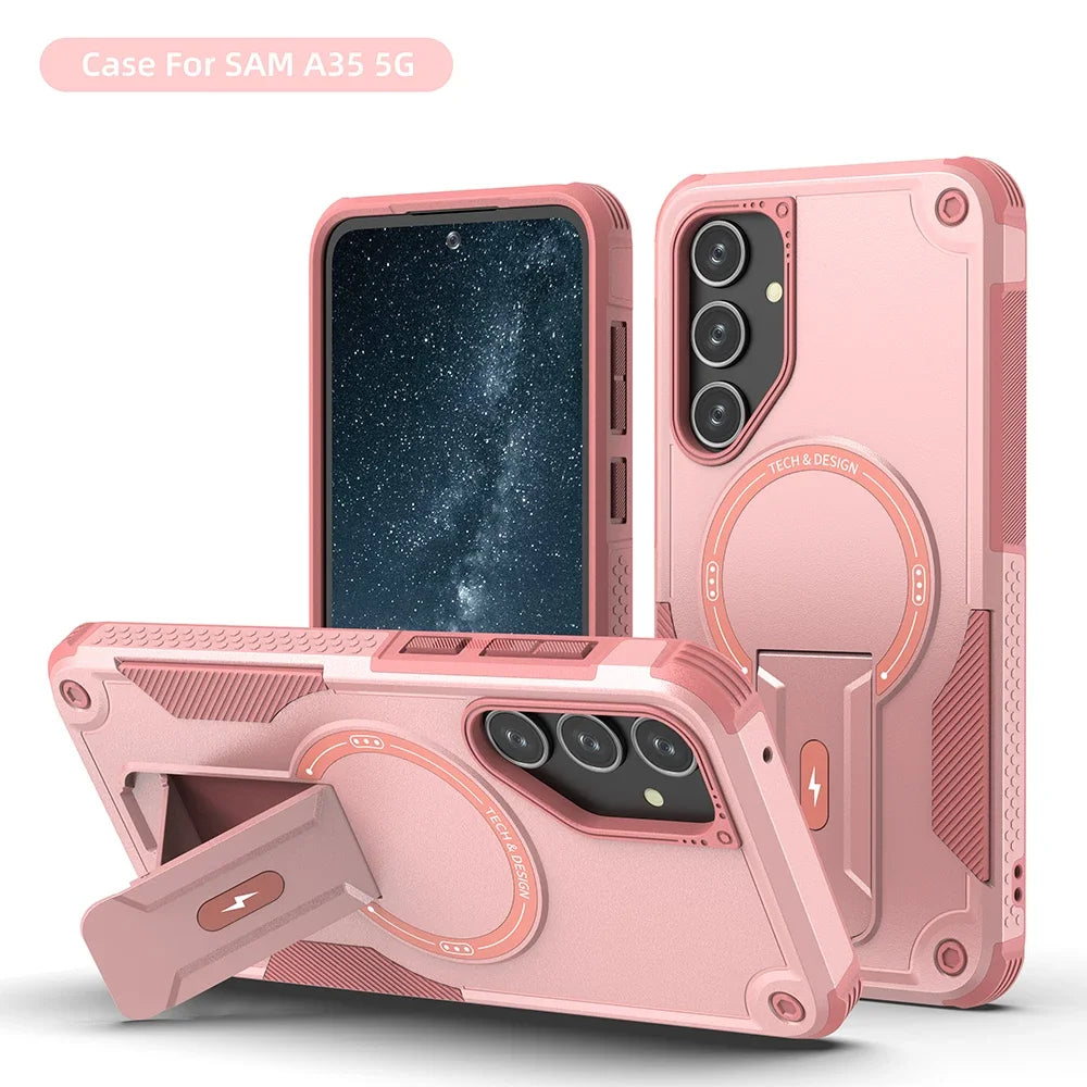 Funda Magnética para Teléfono con Soporte para Samsung Galaxy A55 A16 A35 A25 A05 A54 5G, Carga Inalámbrica, Protección Contra Impactos