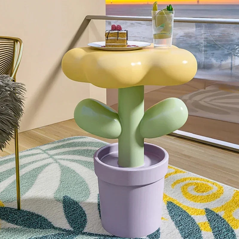 Mesa Auxiliar de Resina con Forma de Tulipán - Macetero Creativo, Decoración Original para Sala de Estar y Dormitorio