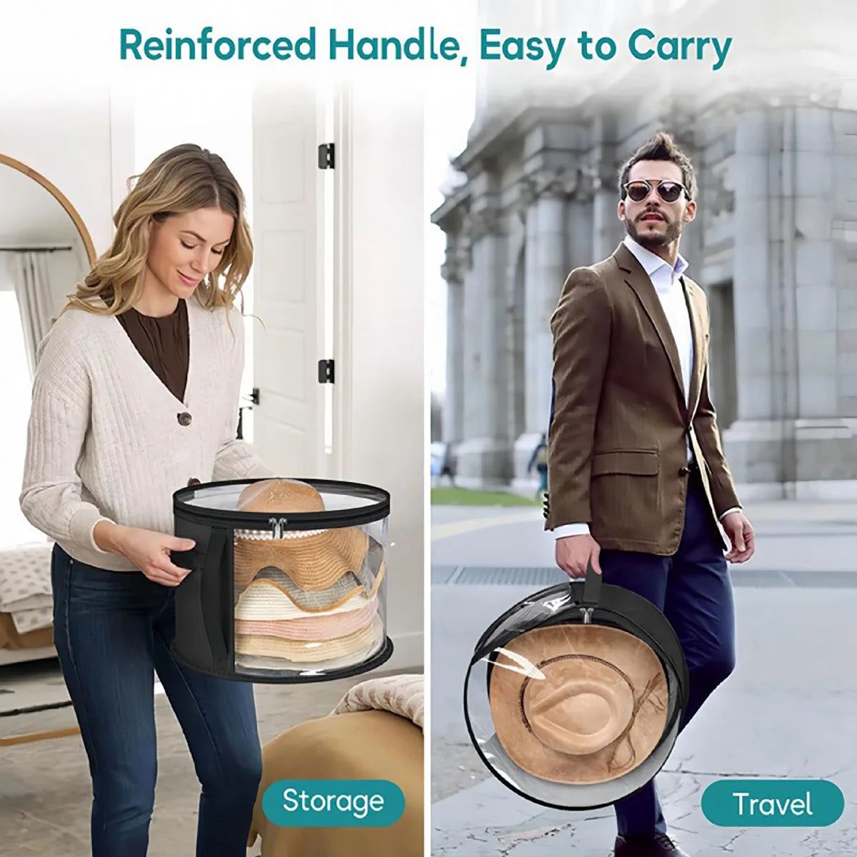 Caja de Almacenamiento Plegable Grande para Sombreros, Bolsa Transparente a Prueba de Polvo, Bolsa Portátil para Guardar Sombreros de Playa, Bolsa para Sombreros de Ala Redonda de Mezclilla