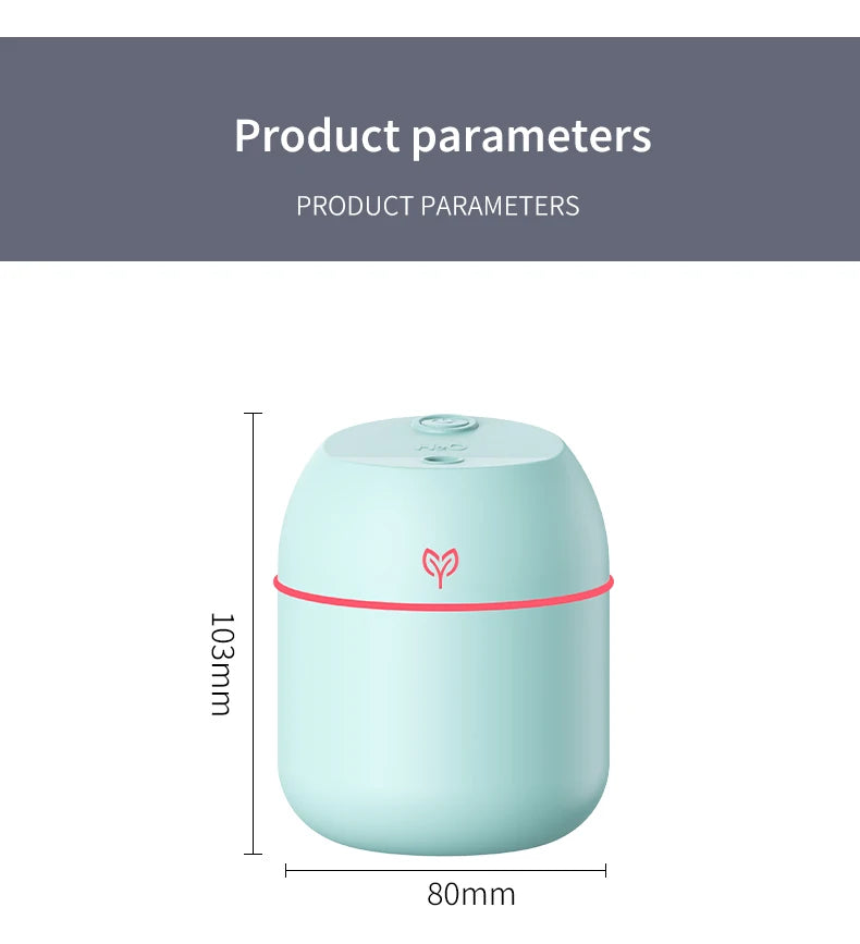 Humidificador de aire de 220ML, difusor de aroma de niebla fría, luz LED nocturna, protección contra apagado, Humidificador USB para el hogar y la Oficina