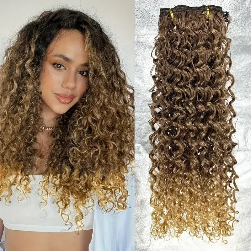 Extensiones de cabello con Clip rizado largo sintético para mujer, postizos rizados con Clip, piezas falsas de cabeza completa, pelo negro y marrón