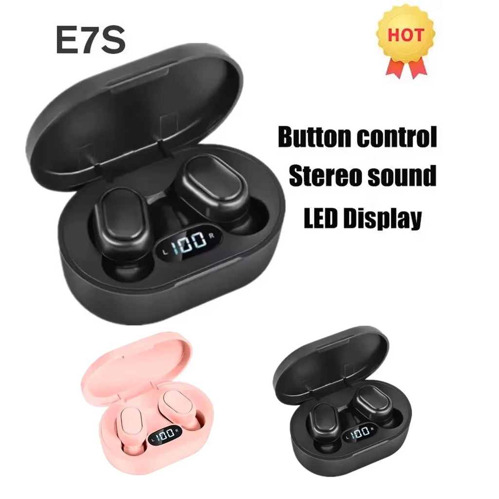 E7S Auriculares inalámbricos Bluetooth con diseño tecnológico, pantalla de alimentación con micrófono con cancelación de ruido, auriculares para coche, trabajar, deportes, entrenamiento, correr