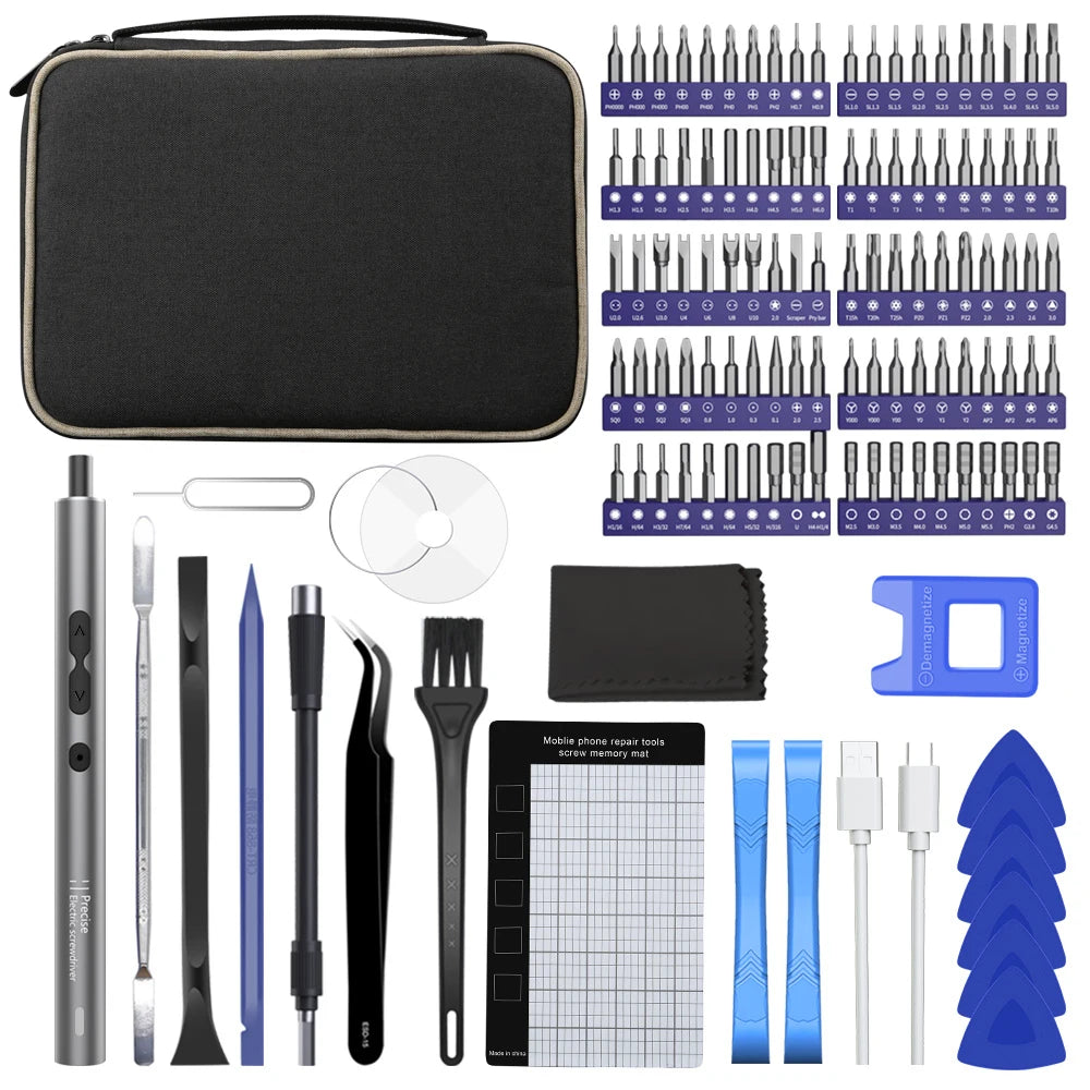 Juego de destornilladores eléctricos de precisión 120 en 1, kit de herramientas de reparación magnéticas inalámbricas mini con 100 puntas CRV, luz LED, recargable tipo C para iPhone, PC, portátil, cámara, reloj, PS5, X