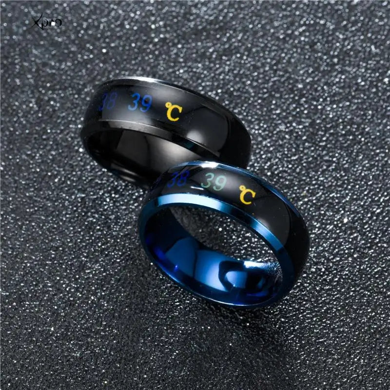 Anillo multifuncional inteligente de acero inoxidable para parejas, cambio de estado de ánimo, Color de anillo medidor de temperatura corporal resistente al agua