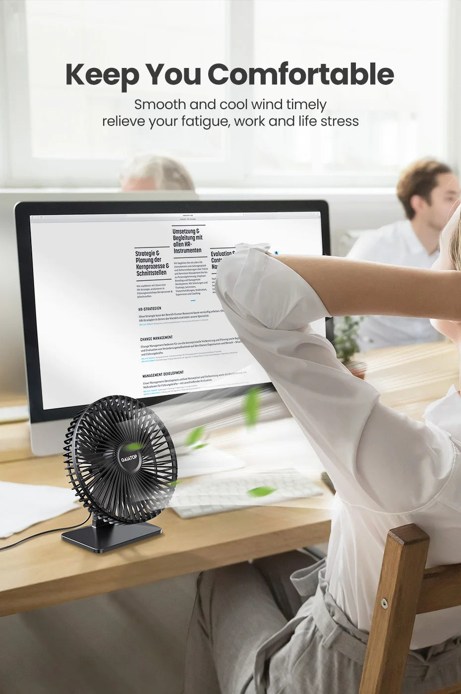 GAIATOP Ventilador de escritorio Ventilador USB portátil 90 °   Ventilador de refrigeración ajustable silencioso ajuste de 3 velocidades ultra silencioso adecuado para el hogar escritorio Oficina