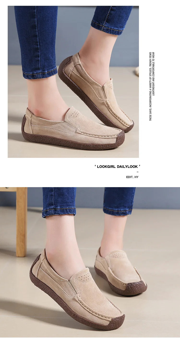 Zapatos informales De cuero genuino para Mujer, zapatillas De ocio, mocasines sin cordones De marca De lujo para Mujer, mocasines suaves para Mujer, Zapatos De Mujer