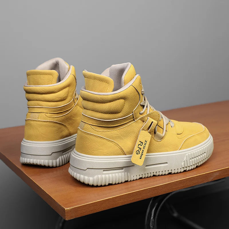 Botines de Cuero de moda, zapatillas de Skate para hombre, cómodas, antideslizantes, suela resistente al desgaste, botas de invierno, zapatos informales de calle Preppy