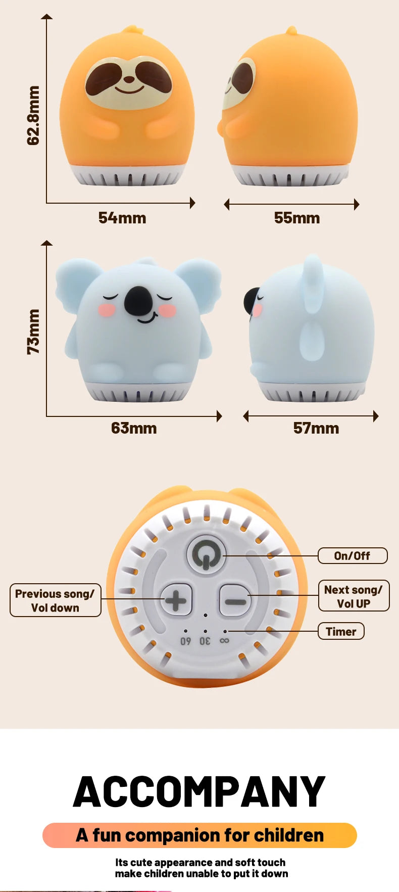 Mini máquina de ruido blanco de conejo bonito, luz LED nocturna, 20 música calmante para bebés, ayuda para dormir, lámpara de palmas de silicona para niños y niños