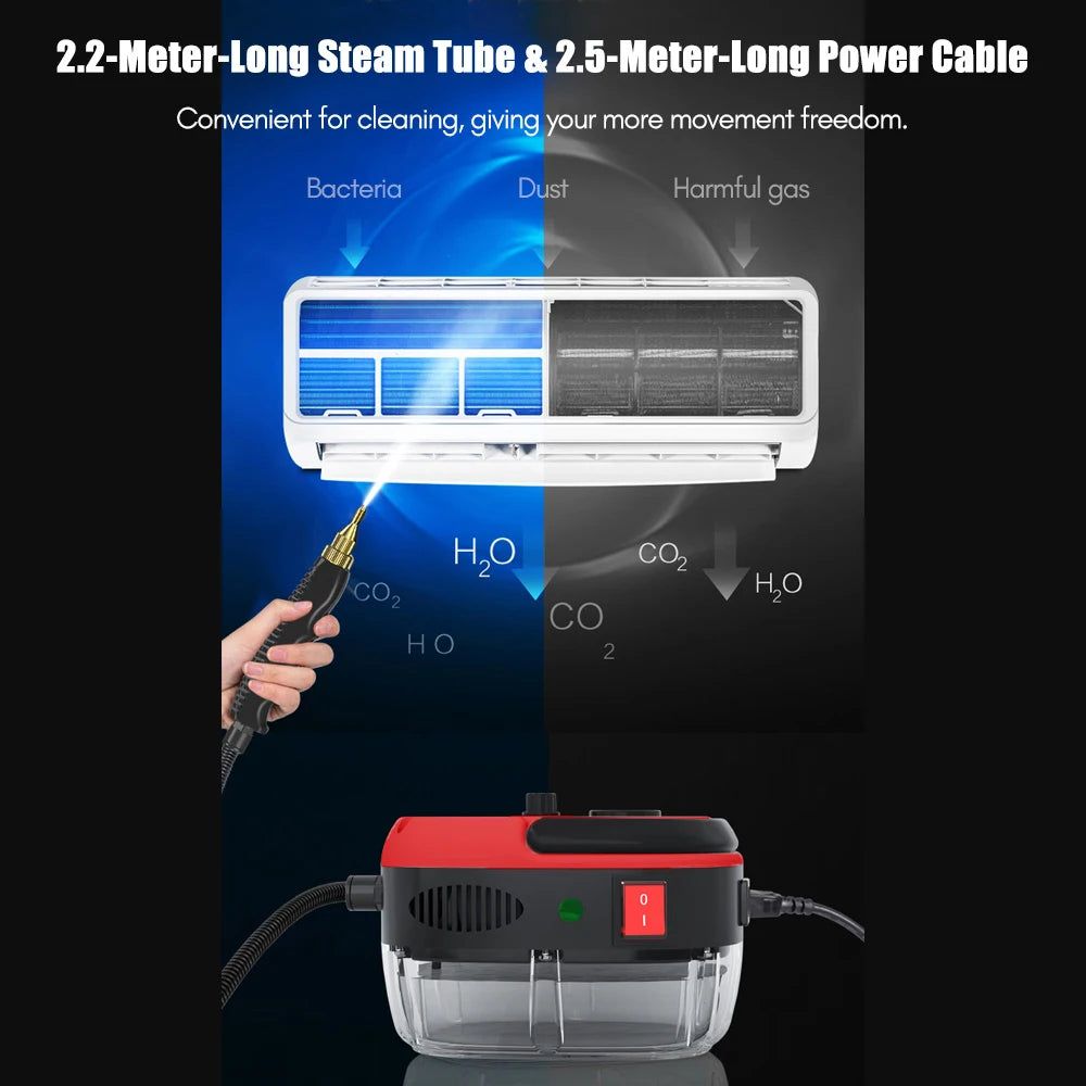 Limpiador a Vapor Portátil de Mano, 1500W, Alta Temperatura, Máquina de Limpieza a Vapor a Presión con Cabezales de Cepillo para Muebles de Cocina