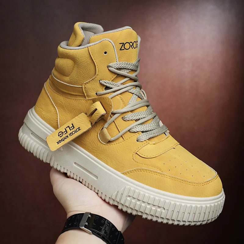 Botines de Cuero de moda, zapatillas de Skate para hombre, cómodas, antideslizantes, suela resistente al desgaste, botas de invierno, zapatos informales de calle Preppy