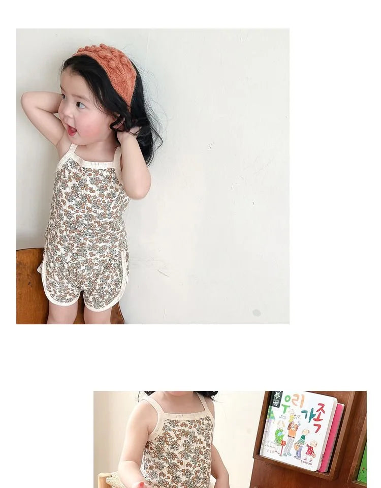 NOVEDAD DE VERANO 20225, Tops sin mangas para bebé y pantalones cortos de cintura ajustada, traje de 2 piezas, conjunto de ropa con cuello cuadrado para niñas, ropa de algodón para niños