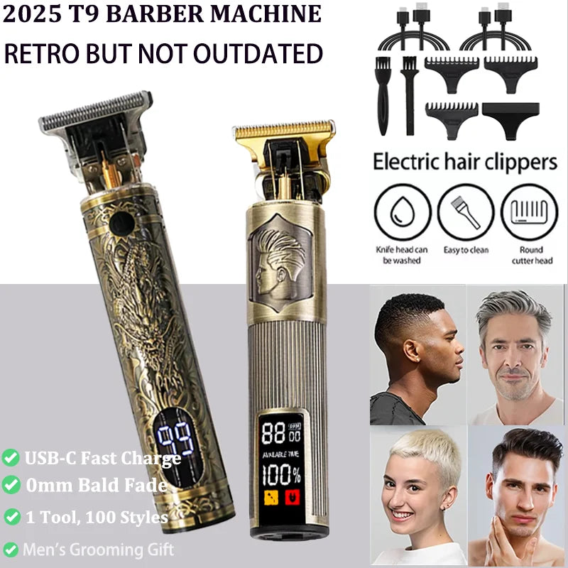 ¡Nuevo! Cortapelos/accesorios eléctricos T9 |   Afeitadora Profesional USB |   Máquina cortadora de decoloración calva de 0 mm portátil para hombres corte de pelo en casa