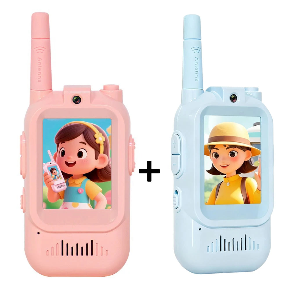 Video Walkie Talkie para niños, paquete de 2 juguetes recargables para interiores y exteriores, para acampar, viajar, regalos de cumpleaños