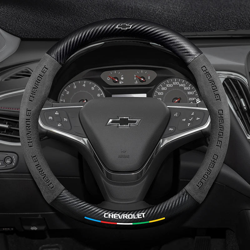 Protector para volante de coche, gamuza auténtica de fibra de carbono para Chevrolet Cruze SparkLacetti EQUINOX Onix Tracker Trailblazer Suburban