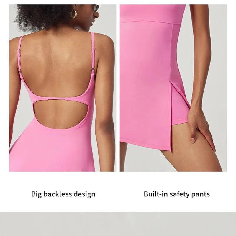 Vestido de tenis moderno SharpStar para mujer con pantalones cortos, vestido deportivo para bádminton y golf con almohadillas en el pecho, conjunto deportivo ajustado con abertura, vestido deportivo.