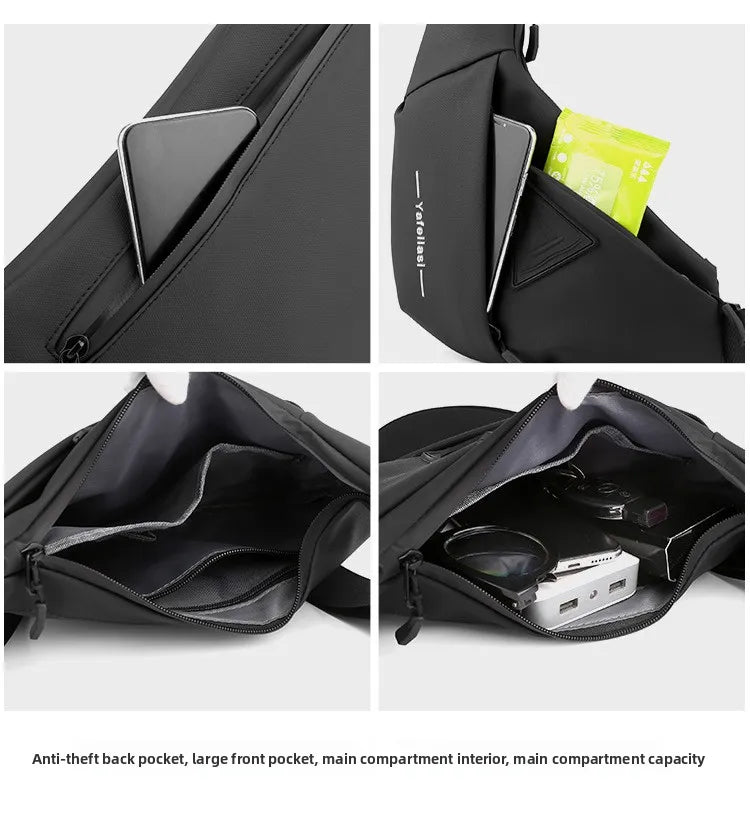 Bolso de Pecho Impermeable para Hombre, Bandolera, Mochila para Viajes Diarios, Membrana de Cuero Resistente a Salpicaduras, Ideal para Viajes Casuales