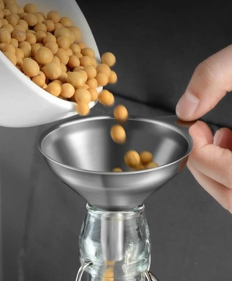 Juego de embudos de acero inoxidable, embudos metálicos de calidad alimentaria con cepillo de limpieza para llenar botellas, herramienta de filtro de aceite y líquido de cocina, 3 uds.