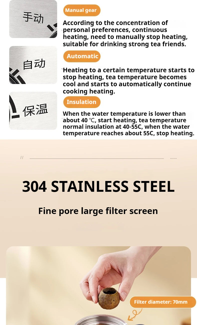 Tetera Rongsheng, pequeña tetera negra Pu erh, olla de salud de vidrio de vapor automática, tetera aislada, tetera eléctrica, tetera hirviendo
