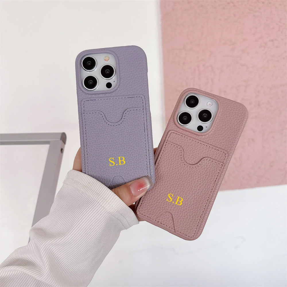 Funda Retro personalizada con nombre de cuero para tarjetas, funda tipo billetera antigolpes para iPhone 15 14 13 12 11 Pro Max 14 15 Plus