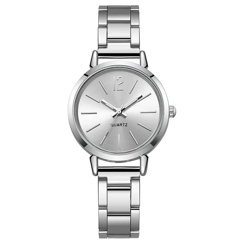 Reloj de lujo para Mujer, esfera redonda Simple, pulsera de oro de moda inoxidable, Reloj de pulsera de cuarzo, relojes para estudiantes y Mujer