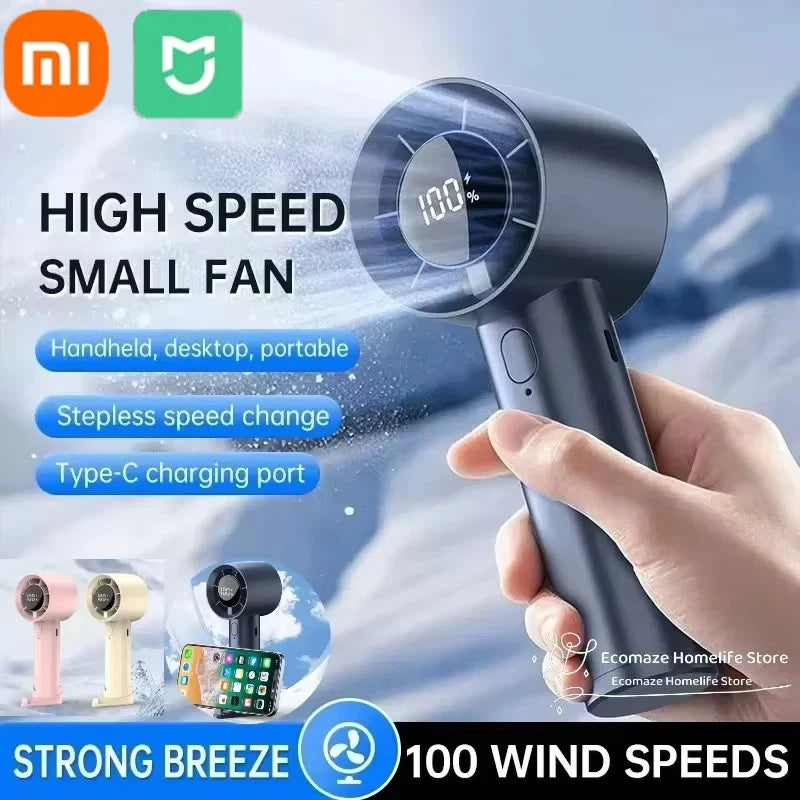 Ventilador de Mano Portátil con Enfriamiento de Hielo, 100 Velocidades, Potente, Recargable por USB, con Soporte para Teléfono