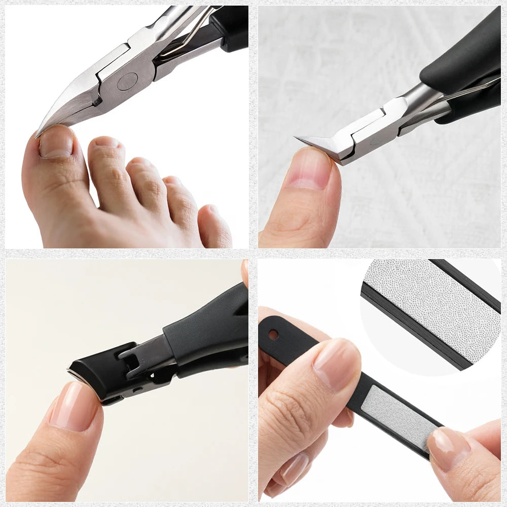 Juego de herramientas para uñas encarnadas, cortaúñas gruesas y pesadas, pinza de precisión, lima de esmeril para uñas de los pies resistentes de acero inoxidable, 4 Uds.
