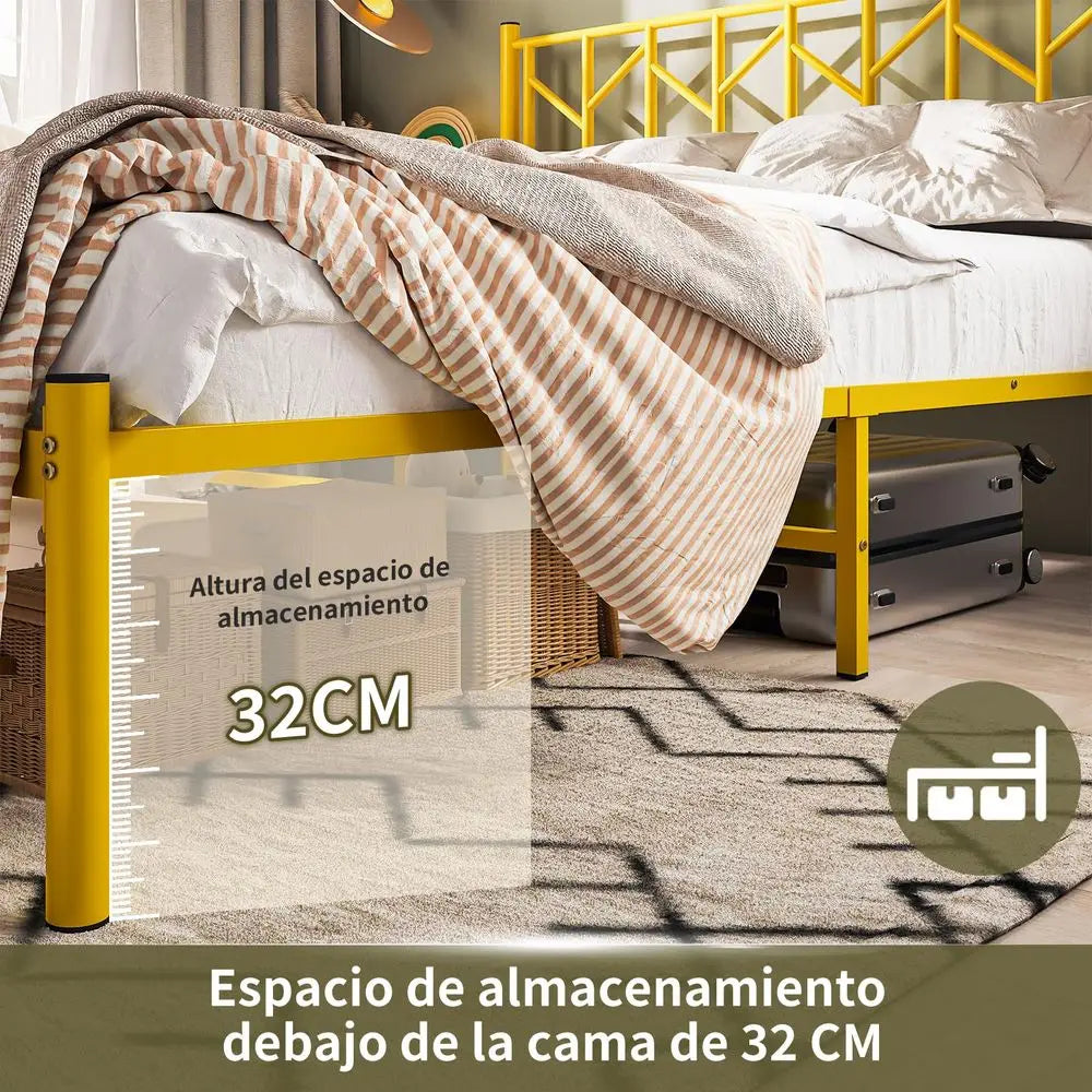 Base de Cama Matrimonial, Base de Cama Matrimonial con Metal, Cama Matrimonial con Cabecero de Metal, Bases de Cama con Soporte de Láminas