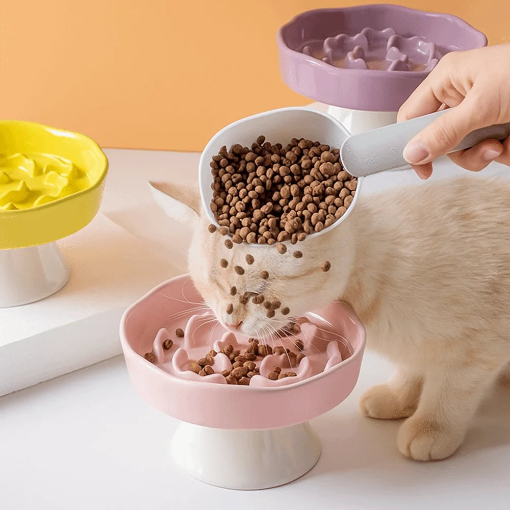 Cuenco de Cerámica para Gatos, Comedero Lento, Lindo, Multiusos, con Base Alta, Gran Capacidad, Antideslizante, Recipiente para Agua y Comida para Perros