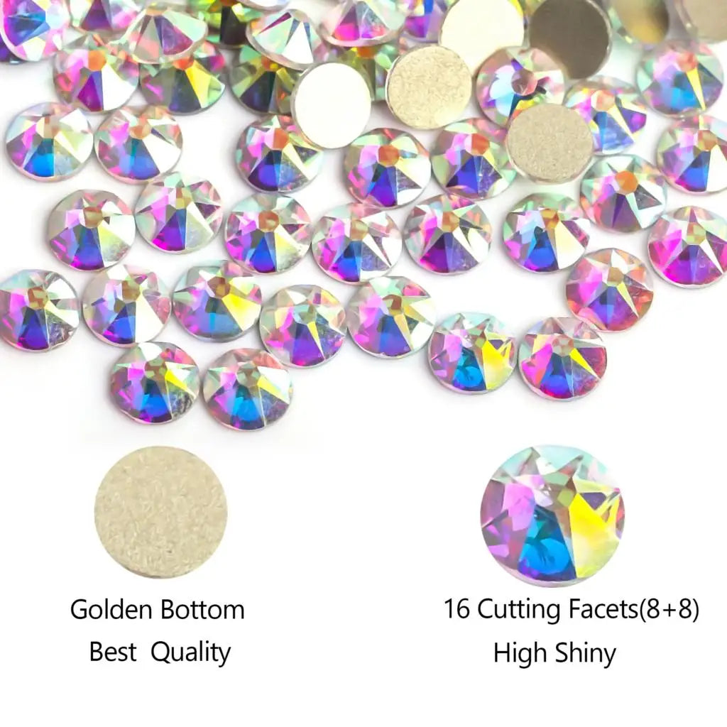 VC 2088-diamantes de imitación para decoración de uñas, 16 caras de corte, cristales brillantes, ss10-30 Strass 8Big + 8Small, sin fijación térmica