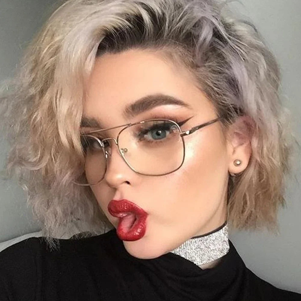 Gafas de Montura Cuadrada Grande, Estilo Vintage Simple, Montura Metálica Extra Grande para Hombre, Gafas de Moda para Mujer, Lentes Transparentes, Gafas Ópticas