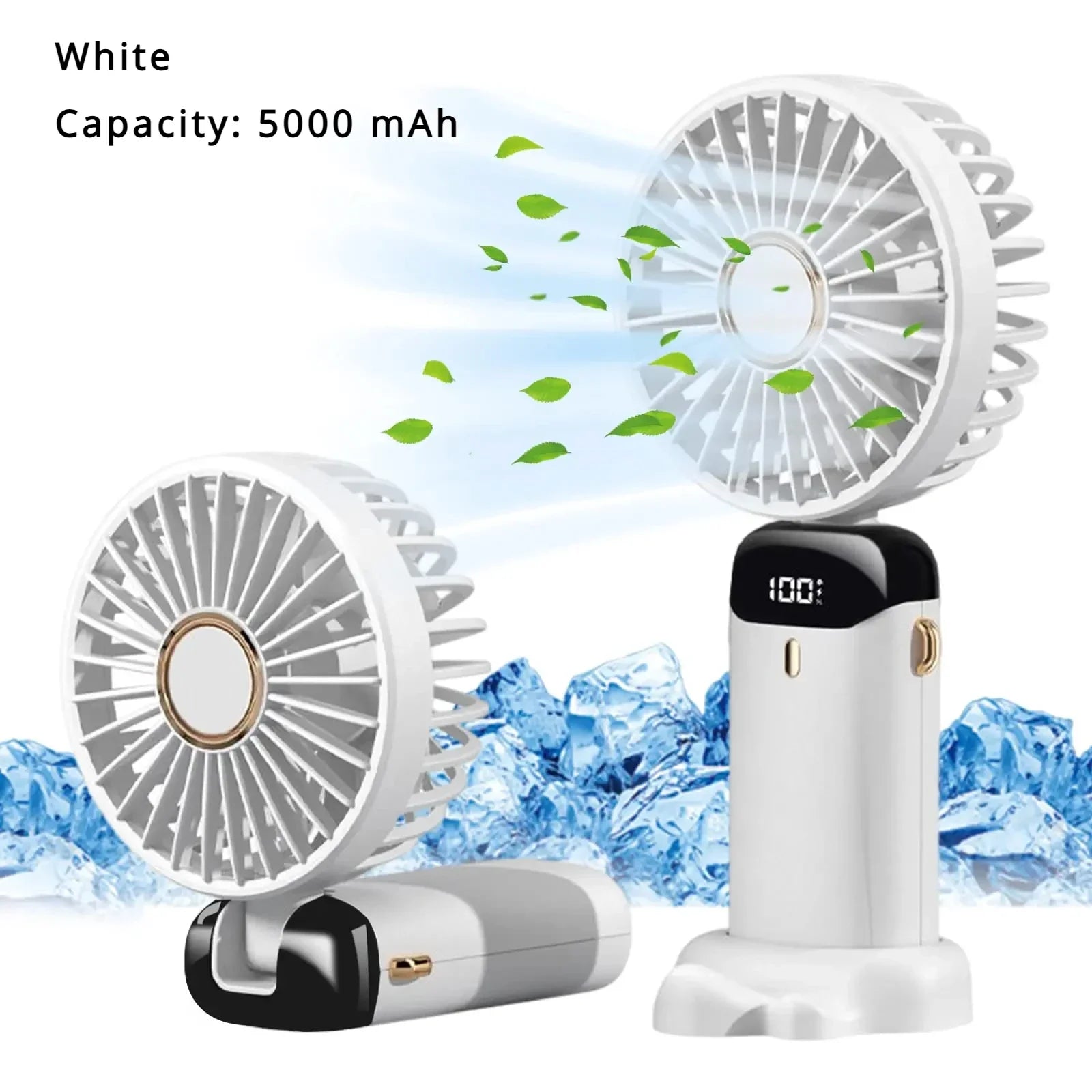 Mini ventilador de mano de 5000mAh, inalámbrico, recargable por USB, portátil, pantalla Digital, soporte para teléfono, ventilador plegable de 5 velocidades para colgar en el cuello