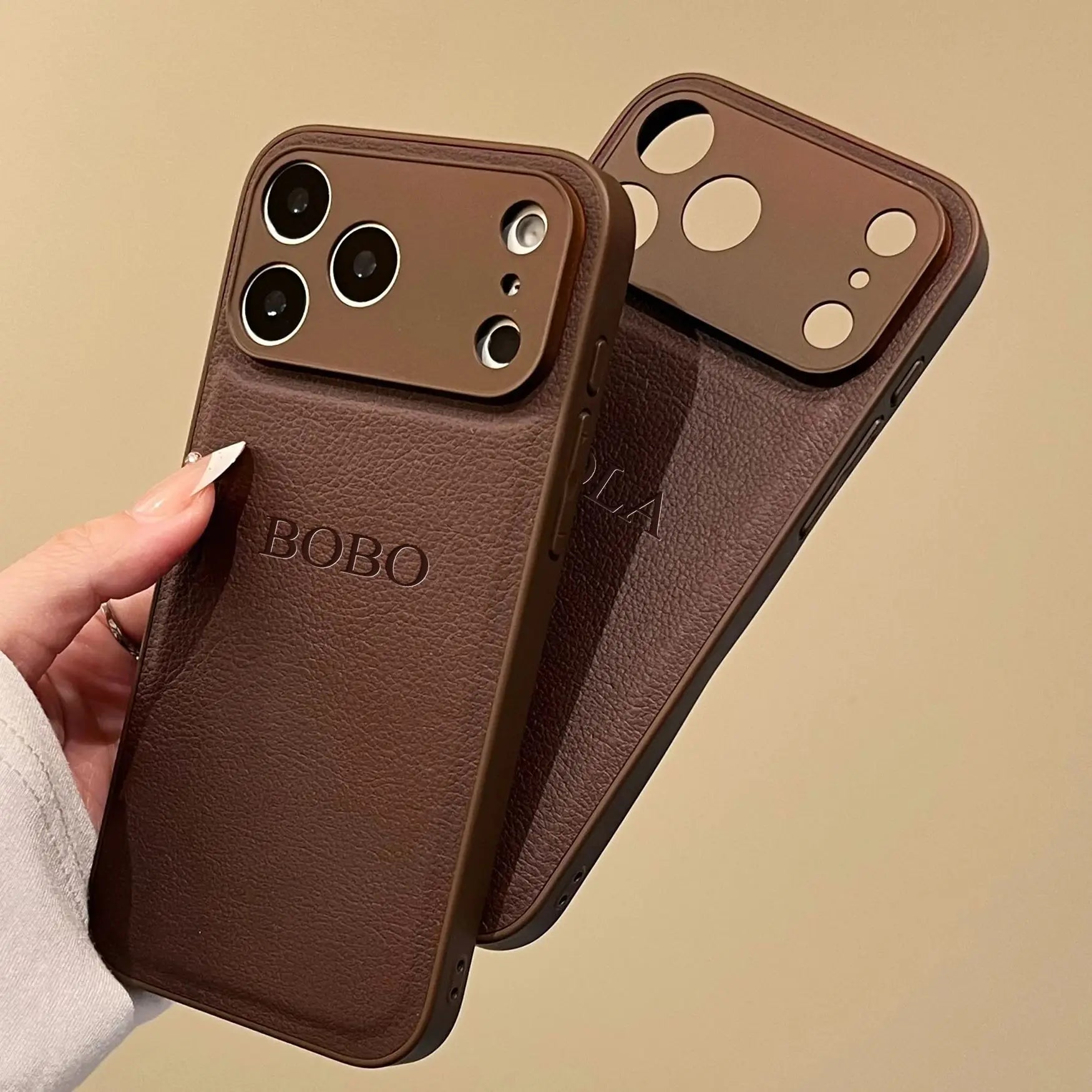 Funda de teléfono de cuero sintético con grabado en caliente 3D DIY con nombre personalizado de lujo para iPhone 17 16 15 14 13 Pro Max Plus Air