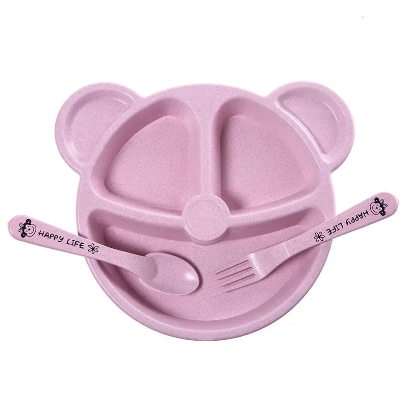 3 unids/set vajilla de alimentación de comida para bebé tazón de oso de dibujos animados + cuchara + tenedor vajilla para comer platos para niños plato de comedor para niños